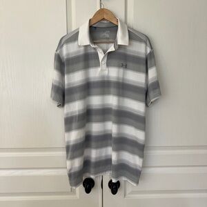 Under Armour Men's Polo Shirt in Gray and White Stripes